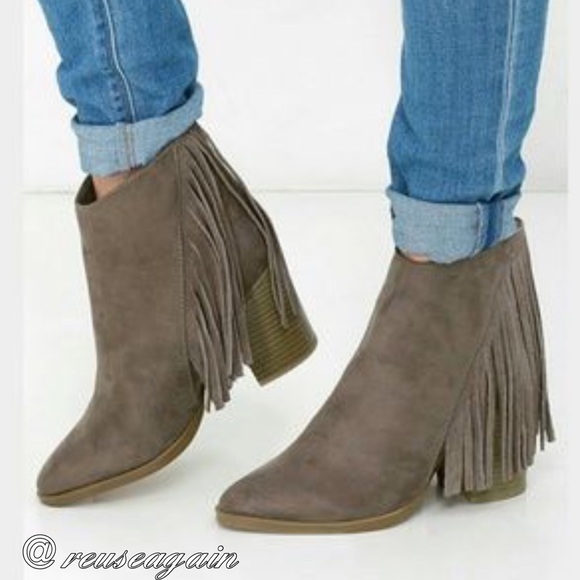 Madden Girl Suede Fringe Ankle Boots - Picture 1 of 7
